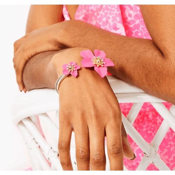 🌺 LILLY PULITZER Oversized Orchid Flower Roxie Pink Bracelet NEW WITH GIFT BAG - Picture 14 of 15